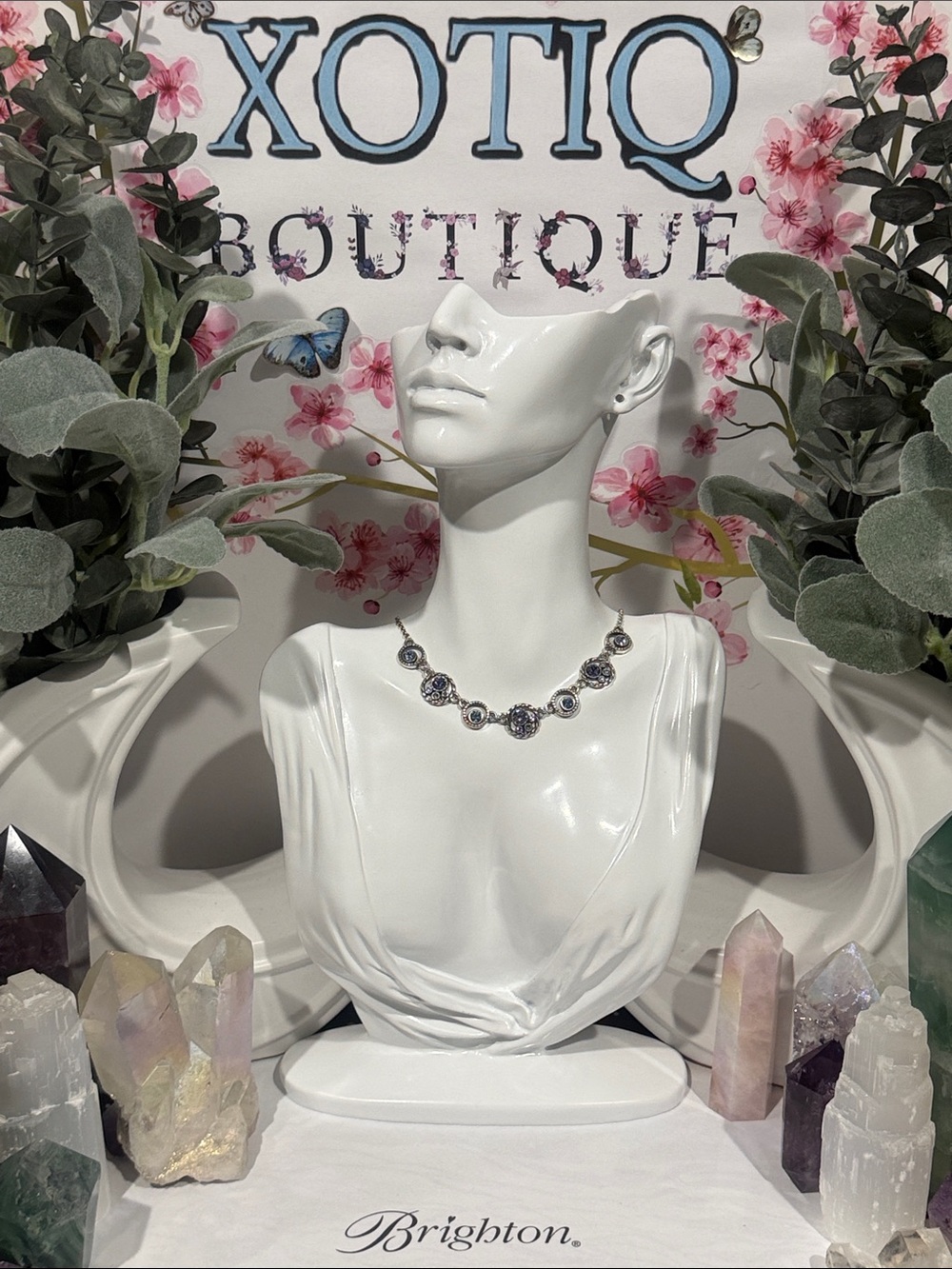 🩵 RARE HALO BRIGHTON Silver Collar Necklace TANZANITE SWAROVSKI CRYSTAL